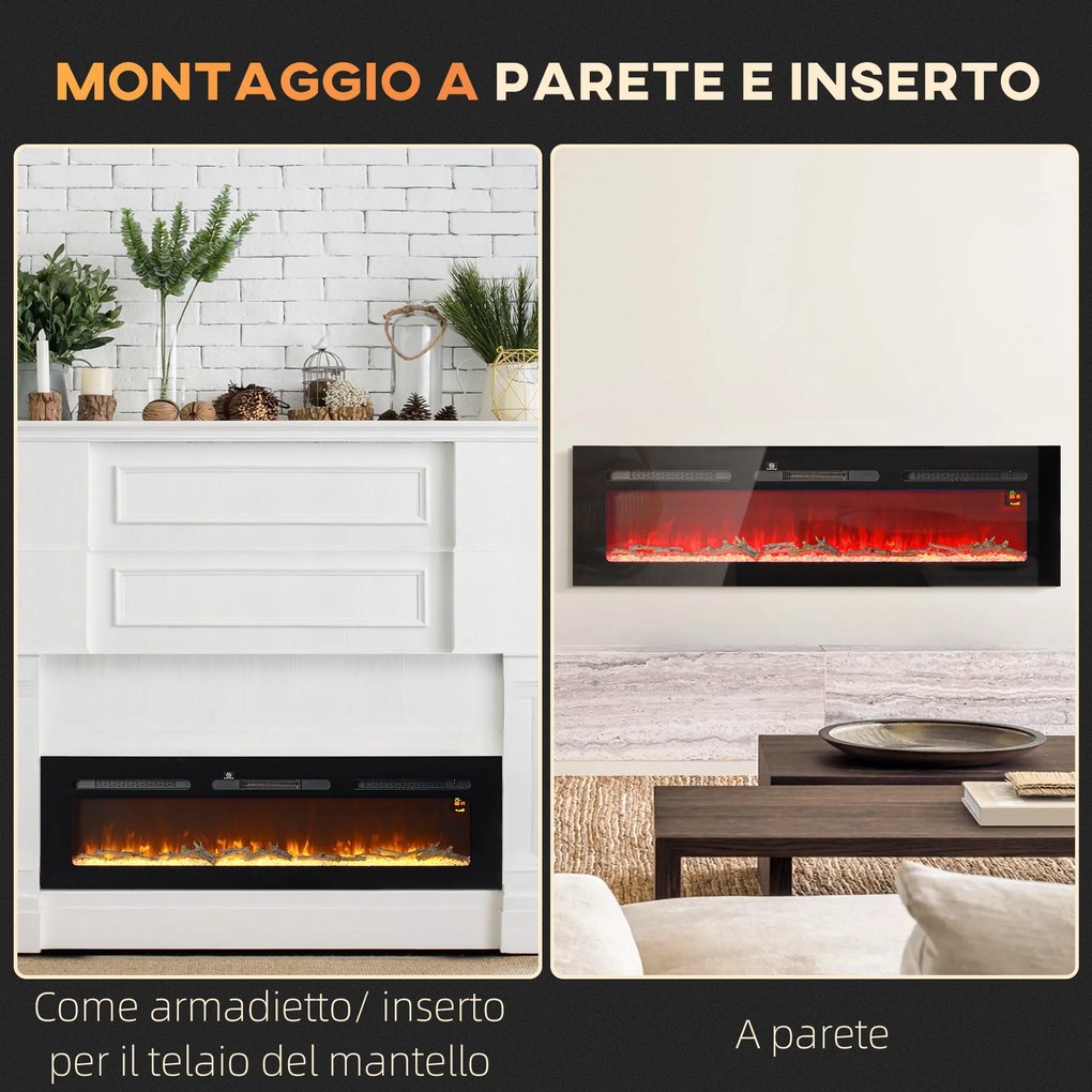Camino Elettrico da Parete 1800W con Telecomando e Display LCD 152,4x15,8x45 cm Nero...