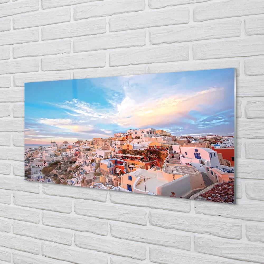 Quadro vetro acrilico Grecia Panorama City Sunset 100x50 cm