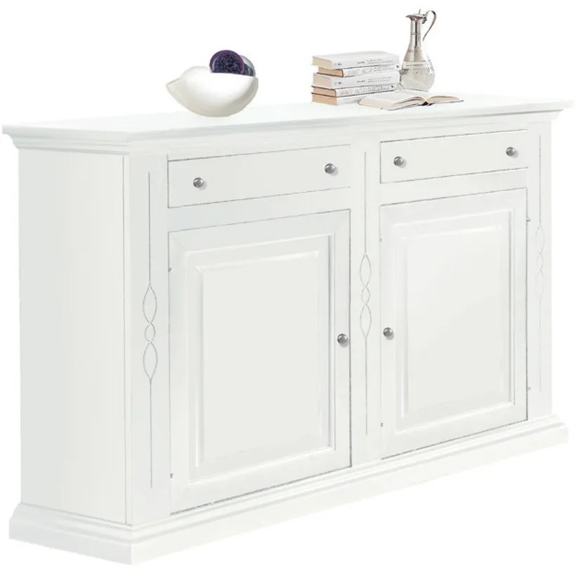 Credenzone da 177 cm classico in legno bianco opaco