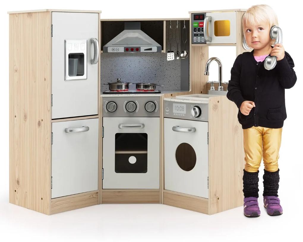 Costway Set da cucina giocattolo in legno per bambini, Set di gioco con accessori per pentole cubetti di ghiaccio