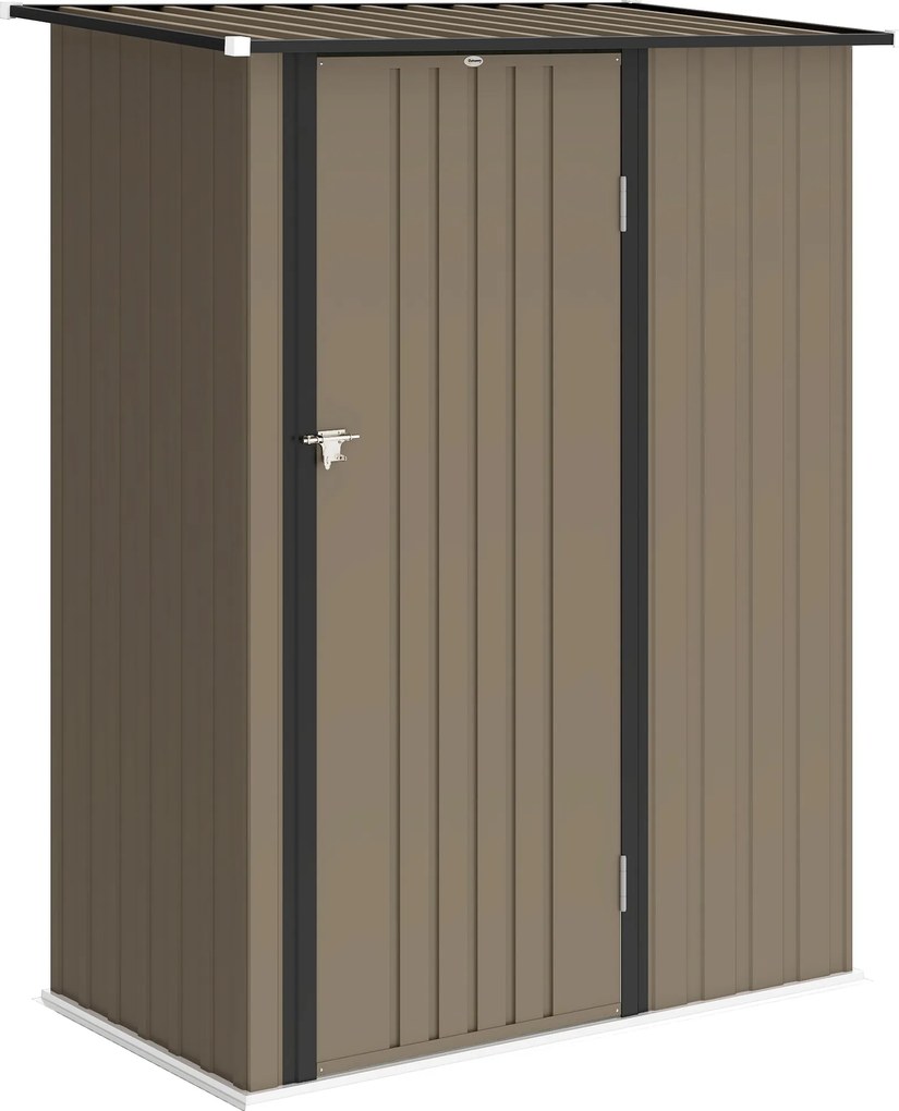 Capanno Porta Attrezzi 142x86x189 cm con Tetto Inclinato e Porta Bloccabile in Metallo Marrone...