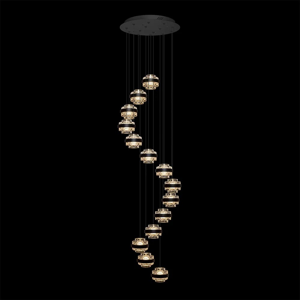 Lampadario Sospensione Moderno Geo 14 Luci Acrilico Pulegoso Nero Opaco Led 70W