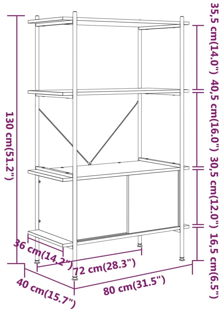 Scaffalatura 4 Livelli con Mobile 80x40x130 cm Acciaio e Legno