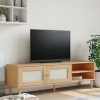 Mobile TV SENJA Aspetto Rattan Marrone 158x40x49 Massello Pino 358043