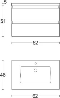 Mobile bagno sospeso base 2 cassetti 62 cm con lavabo GRACE4 Noce/Grafite Opaco