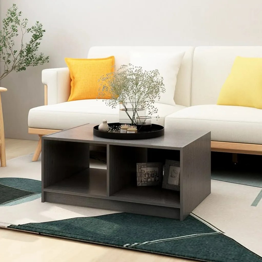 Tavolino Da Salotto Grigio 75x50x33,5 Cm Legno Massello Di Pino /