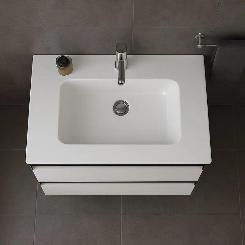 Mobile da bagno sospeso sotto lavabo L 79.5 x H 40 x P 45.5 cm bianco laccato opaco, 2 cassetti Fusion