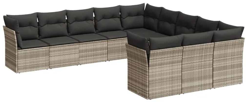 Set divani da giardino 11 pz con cuscini in polyrattan grigio