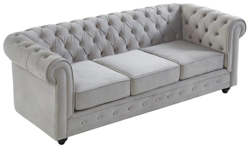 Divano CHESTERFIELD 3 posti in velluto Grigio