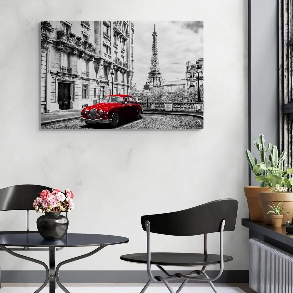Stampa su tela – Auto retrò rossa a Parigi