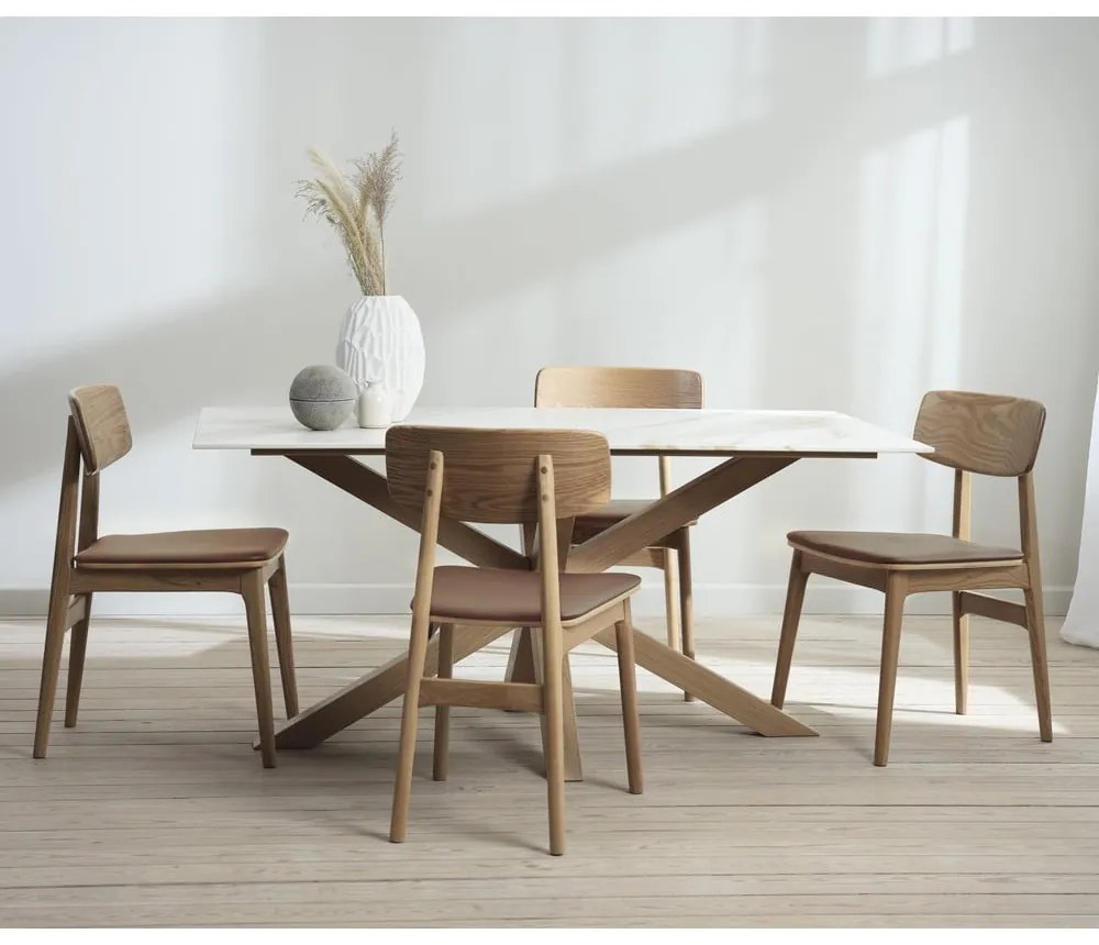 Sedia da pranzo in similpelle in colore marrone cognac-naturale Livo - Unique Furniture