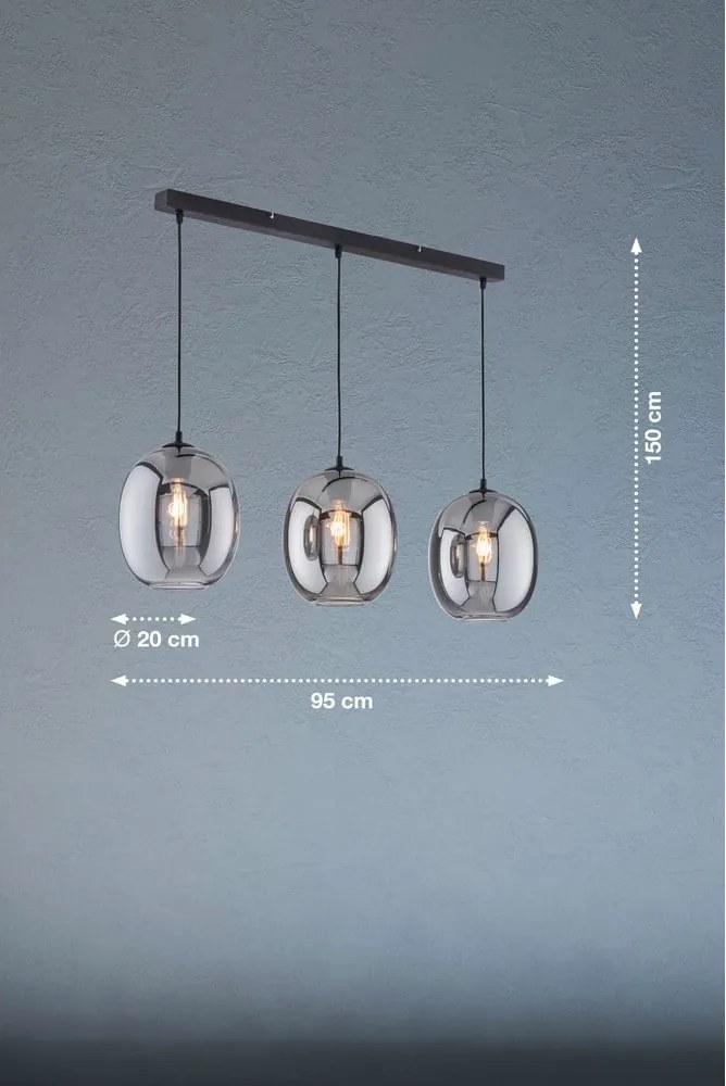 Lampadario nero con paralume in vetro Nayla - Fischer &amp; Honsel