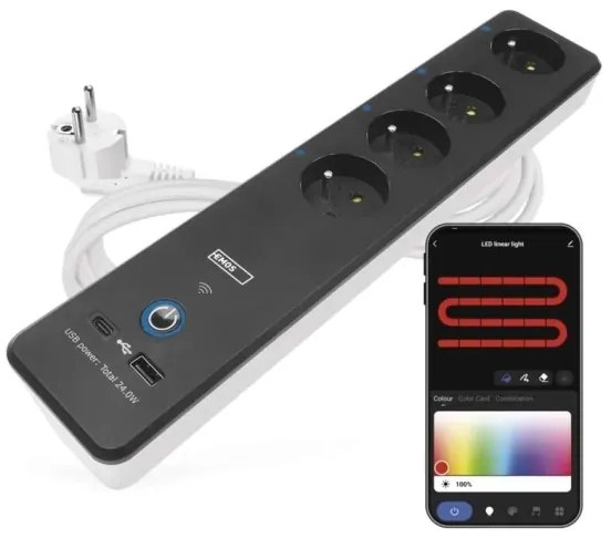 Multipresa smart GoSmart 4Z + USB-A + USB-C 2 m Wi-Fi Tuya con interruttore