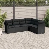 Set Divano da Giardino 6 pz con Cuscini Nero in Polyrattan 3217675