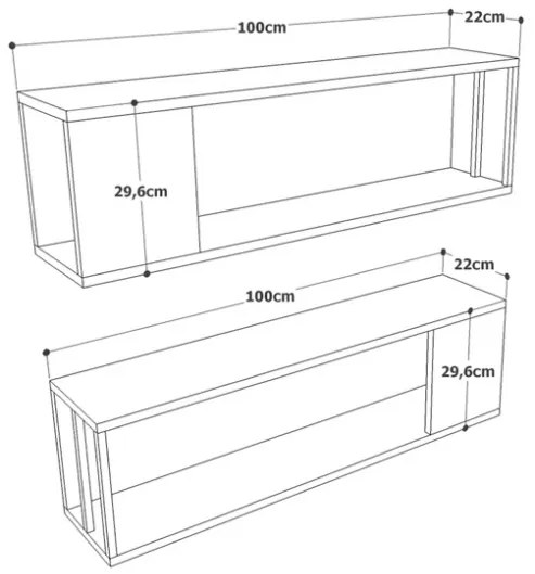 Set 2 Mensole A Parete 100x22x30H Voyage Rovere E Antracite