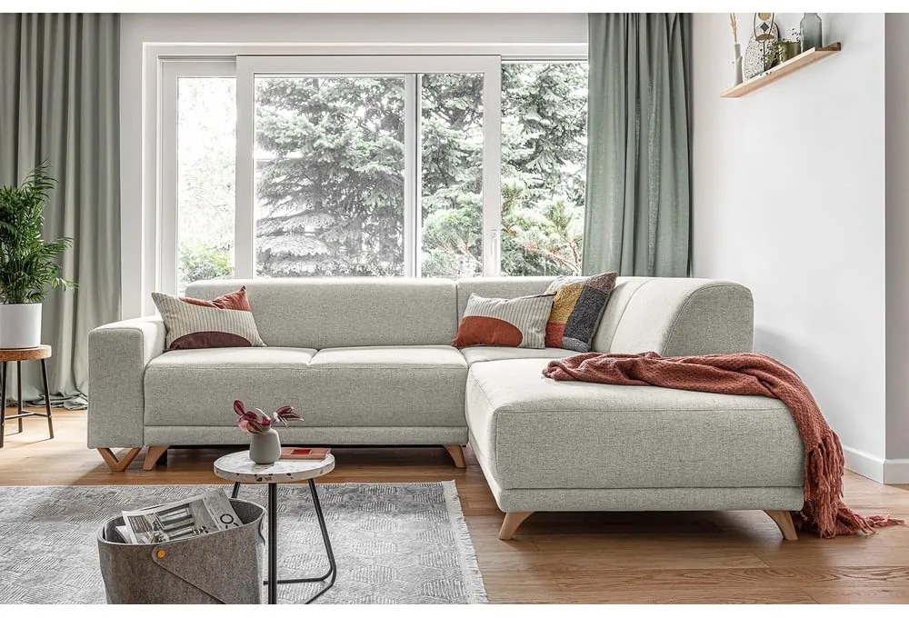 Divano angolare beige allungabile e con contenitore (penisola a destra/a L) Classy Sophie – Miuform