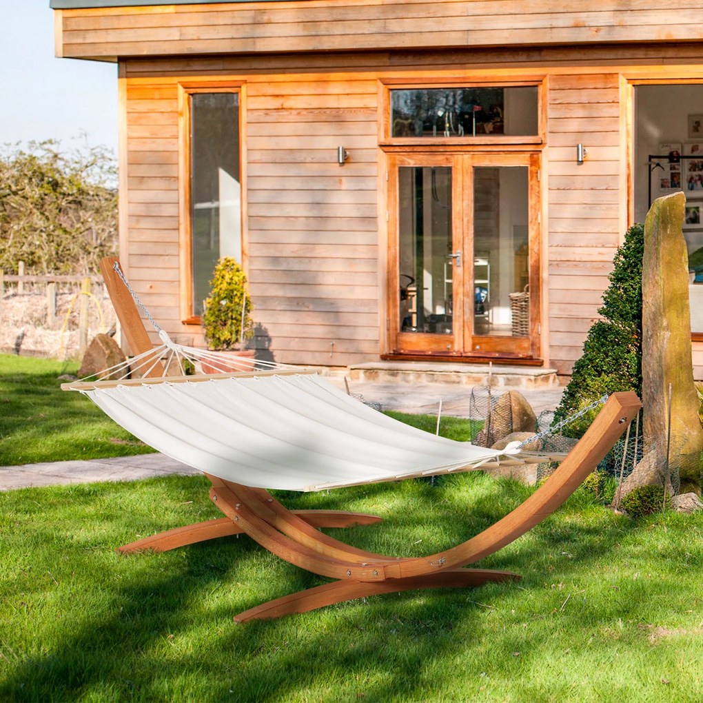Amaca da Giardino 392x120x102 cm con Supporto in Legno di Pino e Cotone Bianca...