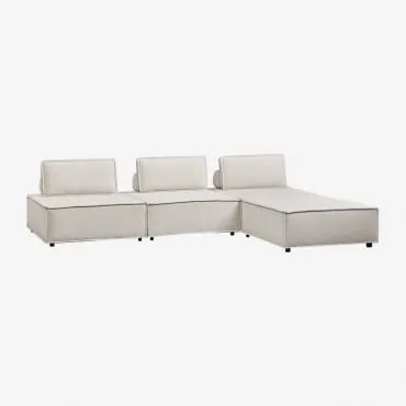 Divano Chaise Longue Modulare 4 Pezzi In Tessuto Vermont Tessuto Beige Crema - Sklum