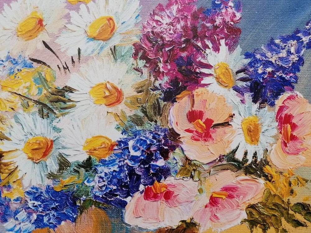 Quadro su tela – Dipinto a olio di fiori estivi