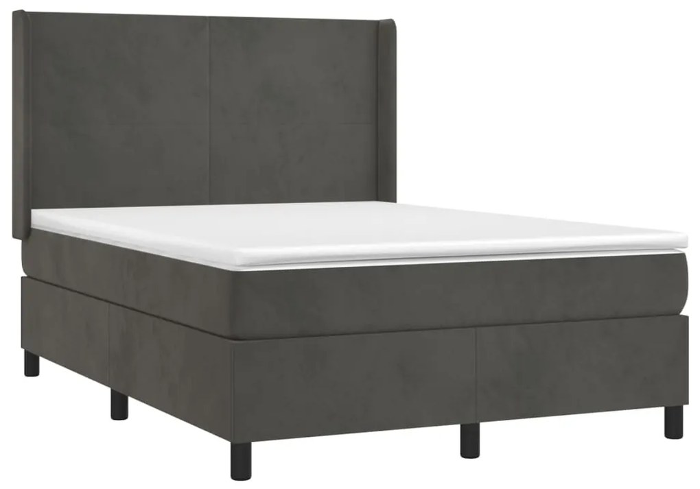 Letto a molle con materasso e led grigio scuro 140x190 cm