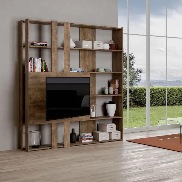 Libreria a 6 ripiani con porta tv a 2 fianchi KATO M Noce
