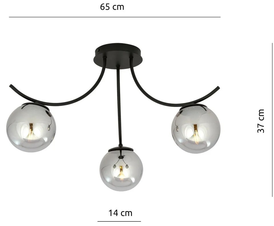 Lampadario da Soffitto in Acciaio e Vetro BOSTON 3 Nero 3xE14