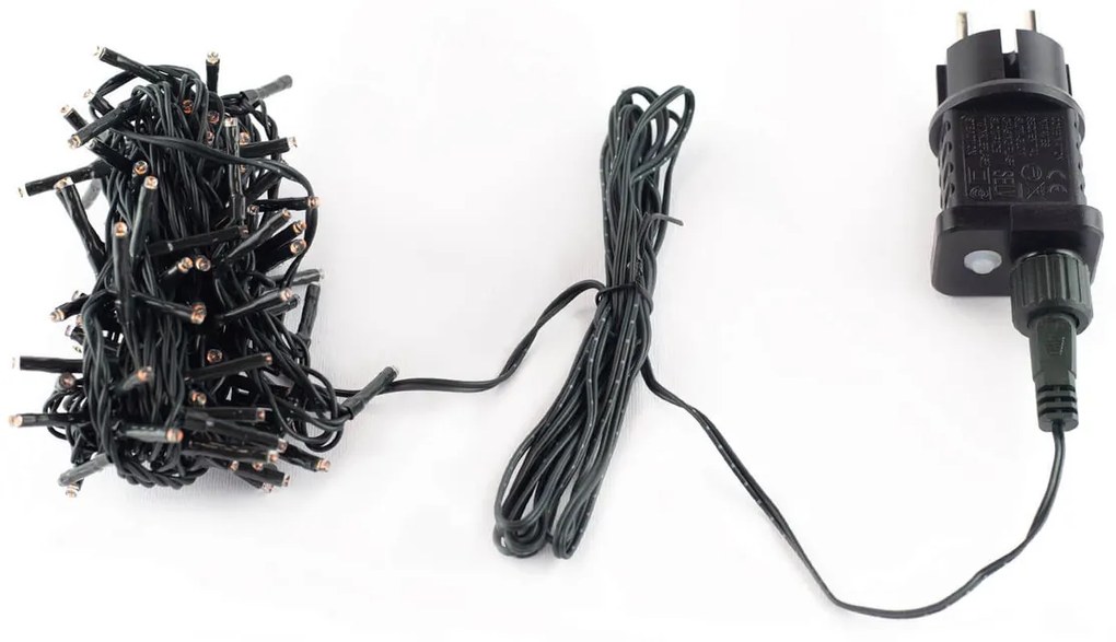 Catenaria Natalizia LED 8m 8 GIOCHI DI LUCE Cavo VERDE IP44 Luce ROSSO Colore Rosso 620 - 625 °K