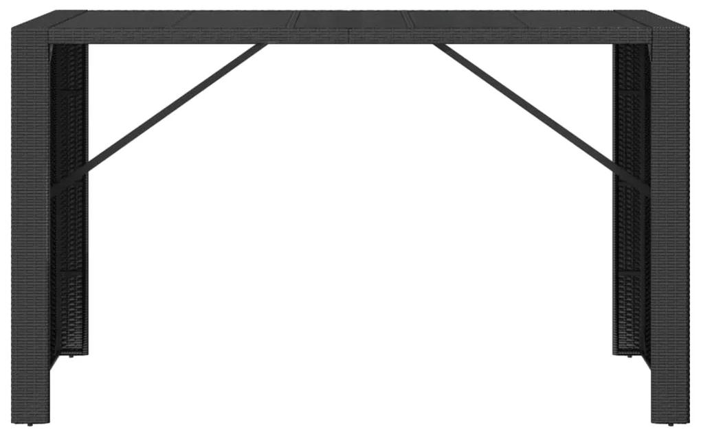 Tavolo da bar con piano in vetro nero 185x80x110 cm polyrattan