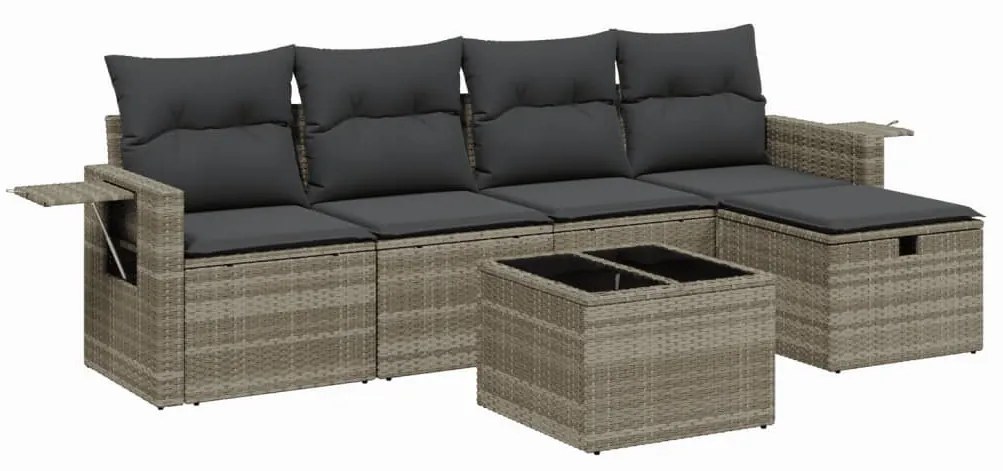 Set divano da giardino 6pz con cuscini grigio chiaro polyrattan