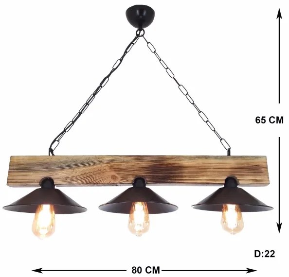 Lampada a sospensione HEPSI con cavo 3xE27/40W/230V, abete rosso/noce