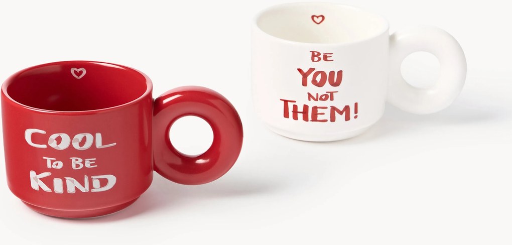 Set di 2 tazze impilabili in porcellana con motivo decorativo Tutti