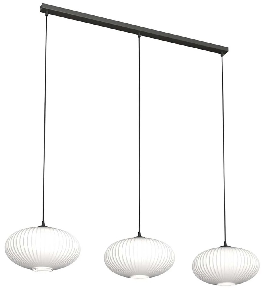 Lampadario 3 Luci Iris In Acciaio Nero Paralume Plissettato Bianco