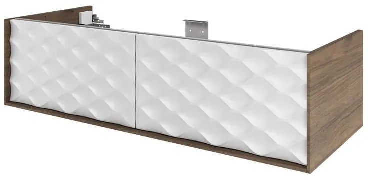 Mobile da bagno sospeso sotto lavabo L 120 x H 32 x P 48 cm bianco e noce laccato lucido, 2 cassetti SENSEA Neo Frame