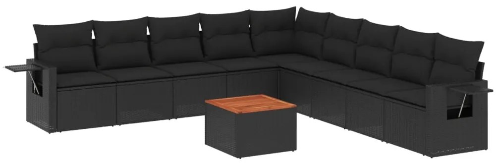 Set divani da giardino 10pz con cuscini in polyrattan nero