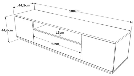 Mobile TV Da Terra 180x45x45 Bianco E Rovere Effetto Legno Frame