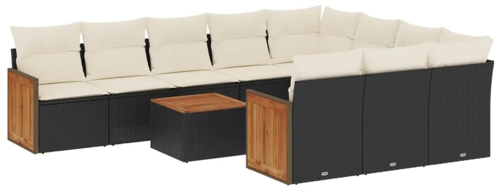 Set Divani da Giardino 11 pz con Cuscini in Polyrattan Nero