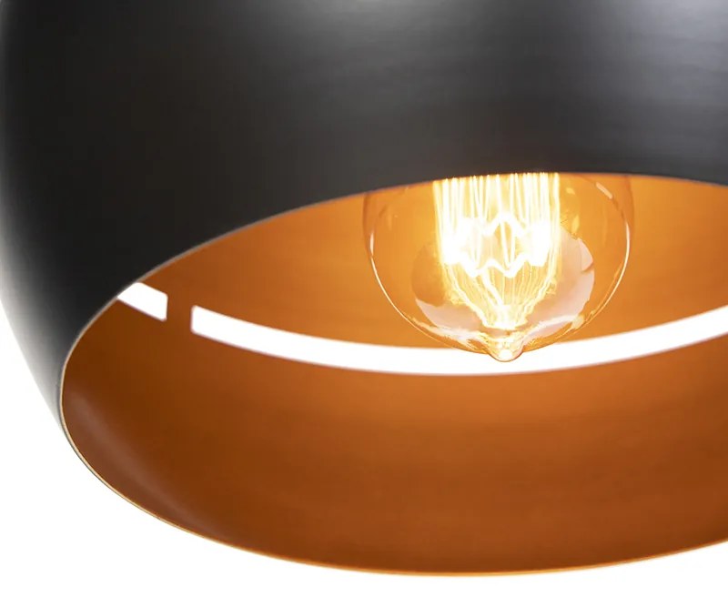 Lampada a sospensione di design nera con interno dorato 3 luci - Buell
