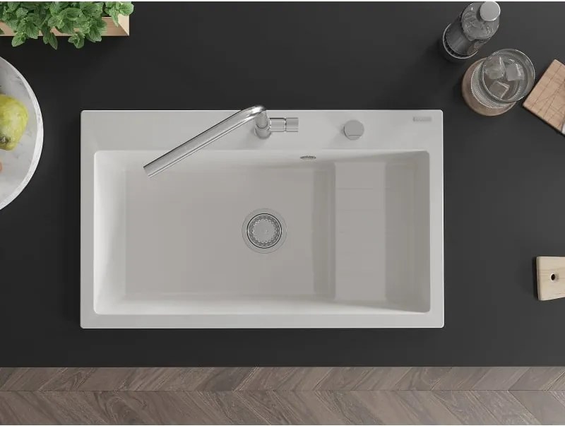 Mexen Omar lavello in granito 1-vasca 800 x 480 mm, bianco, sifone cromato - 6520801005-20