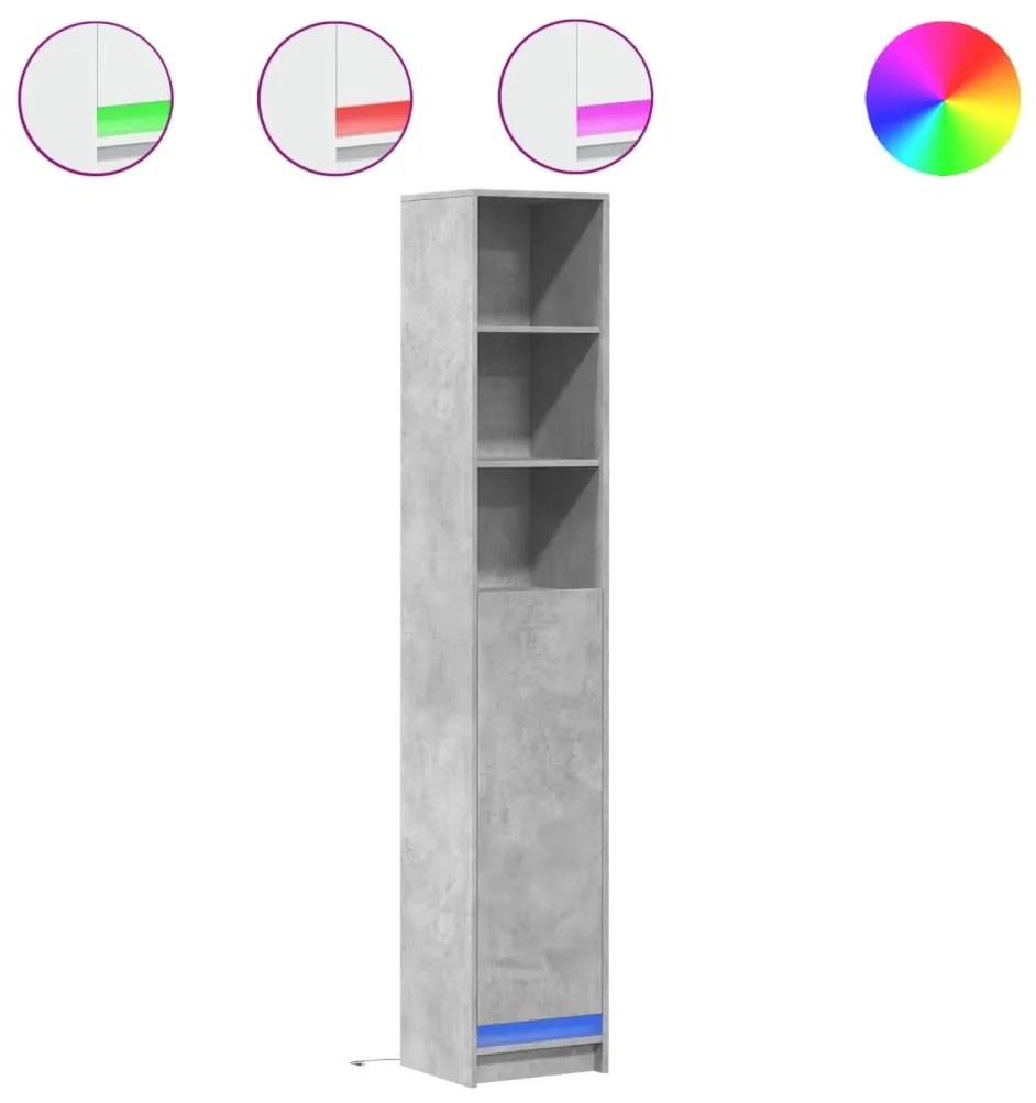 Credenza con led grigio cemento 36x32,5x200cm legno multistrato