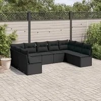 Set Divani da Giardino 9 pz con Cuscini Nero in Polyrattan 3249904