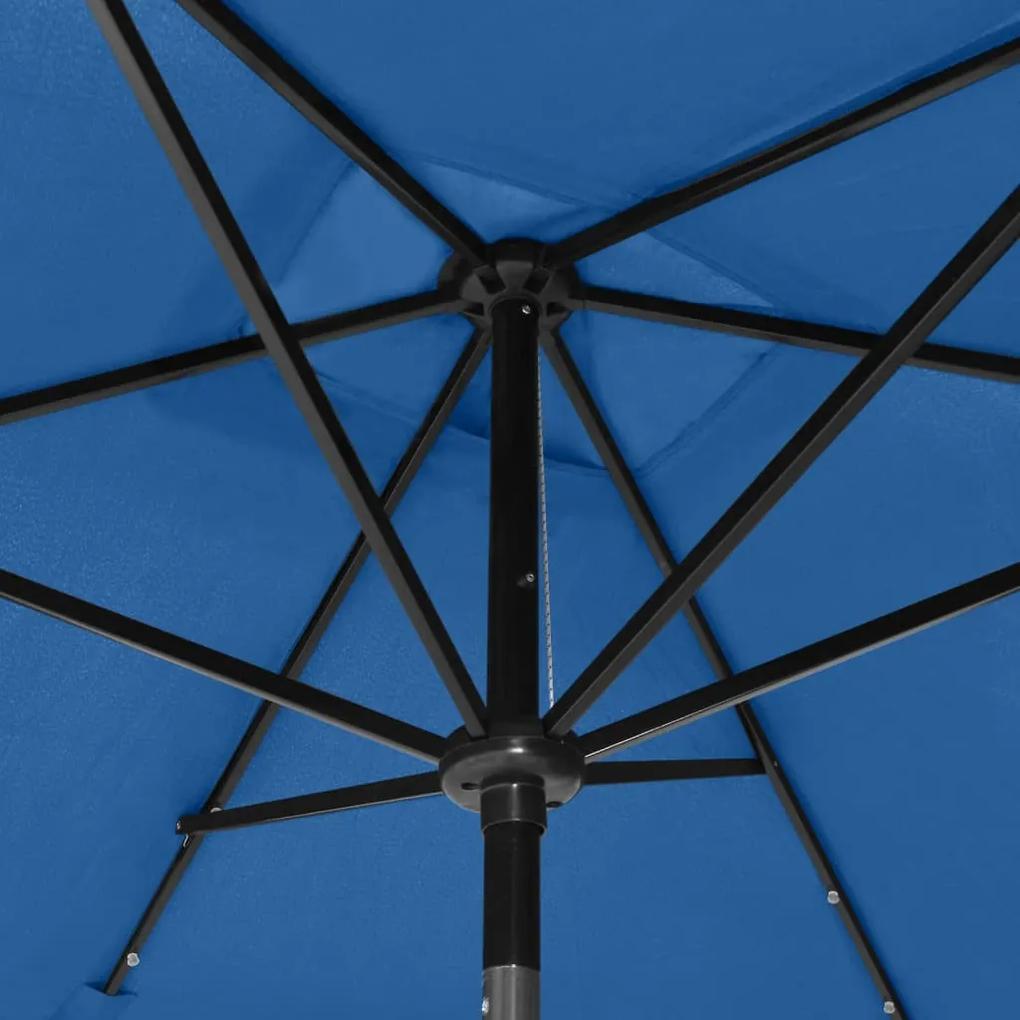 Ombrellone da Esterni con LED e Palo in Acciaio Azzurro 2x3 m