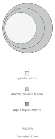 Specchio rotondo 80x80 cm in marmo laminato Bianco foglia argento - DAVID