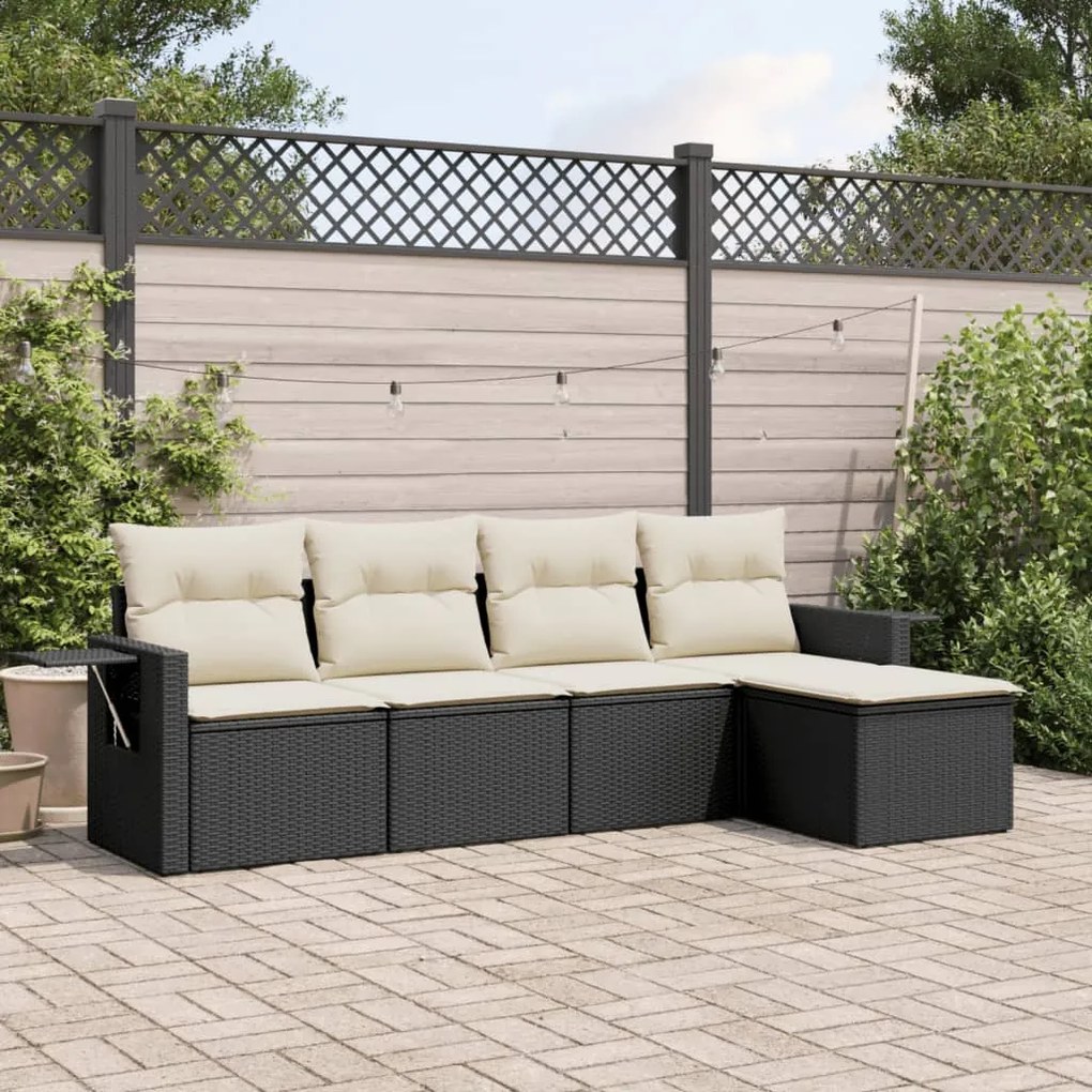 Set Divani da Giardino 5 pz con Cuscini in Polyrattan Nero