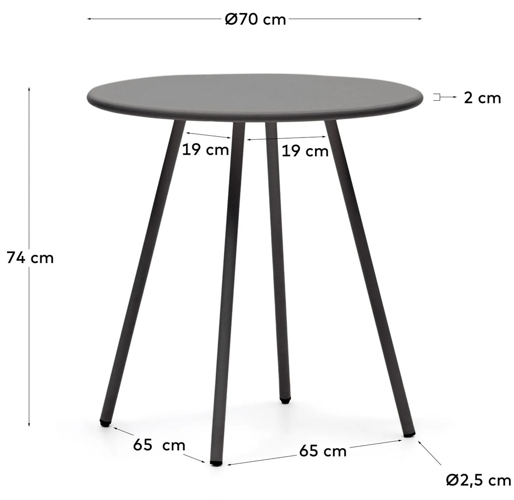 Kave Home - Tavolo rotondo da esterno Montjoi in acciaio finitura grigio Ø 70 cm