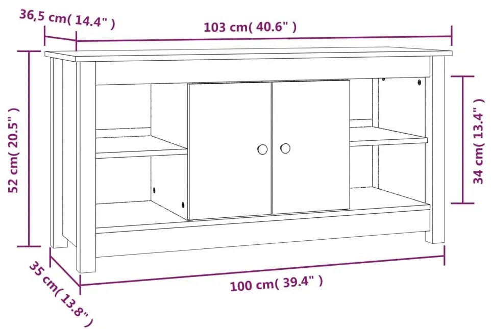 Mobile Porta TV Nero 103x36,5x52 cm in Legno Massello di Pino