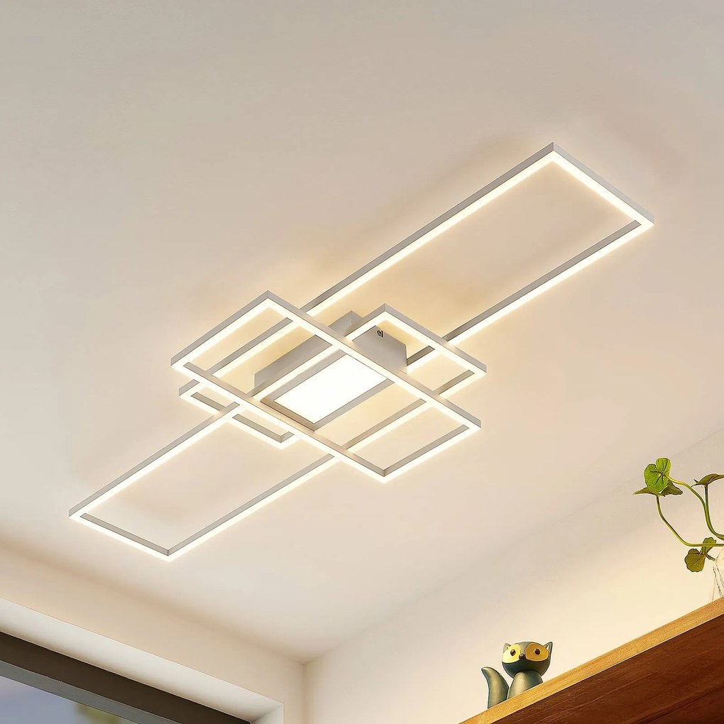Plafoniera a LED Caitilin Lindby, dimmerabile, Bianco / Opale, Soggiorno / Sala da pranzo, Metallo, Moderno, Plafoniera LED