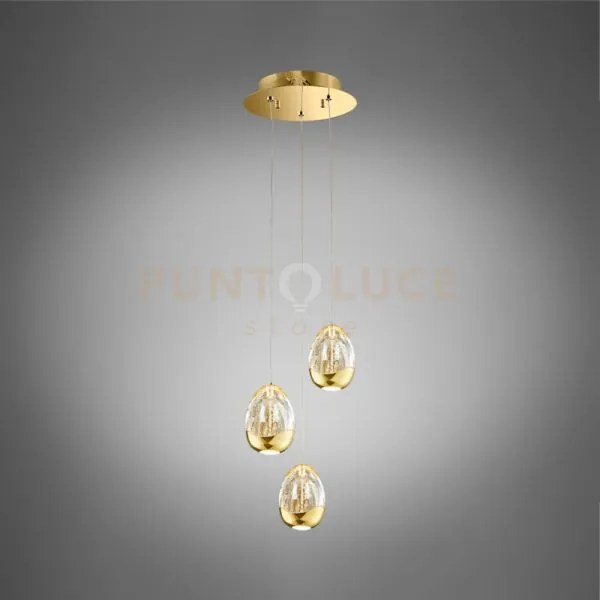Lampada a sospensione golden egg 3 luci, oro, led 14,4w, 800lm 3000...