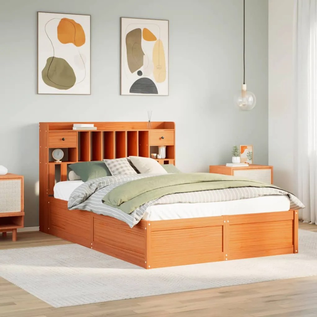 Giroletto Senza Materasso Marrone Cera 160x200 Cm Legno Di Pino /