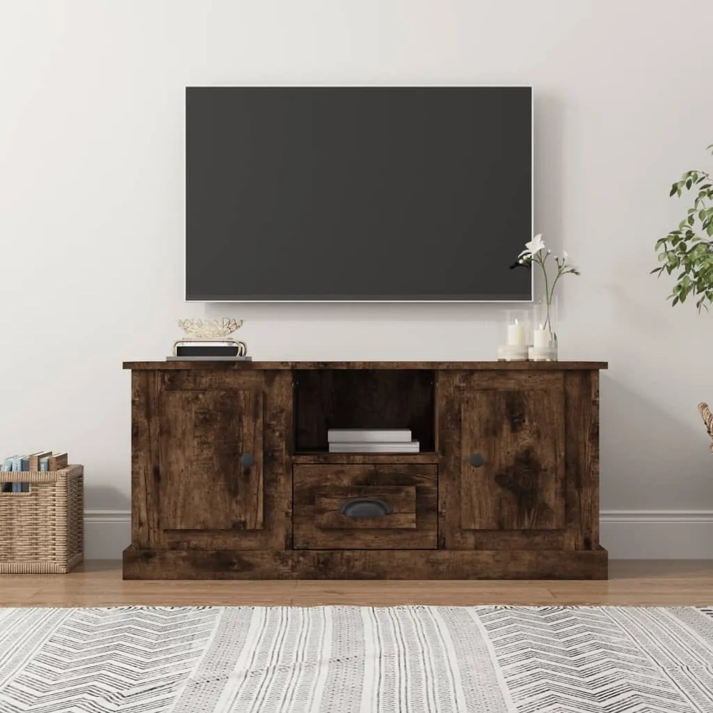 Mobile tv rovere fumo 100x35,5x45 cm in legno multistrato