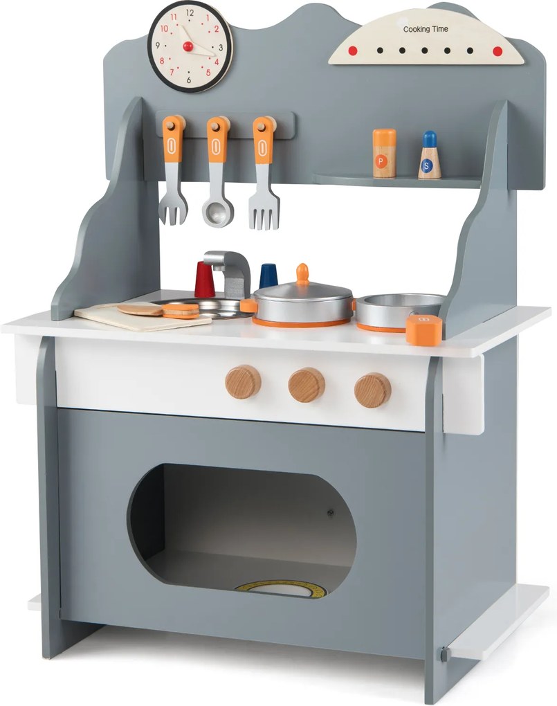Costway Cucina giocattolo legno bambini finzione orologio fornello porta spezie, Cucina rubinetto lavandino forno accessori completi bambini 3+anni 2 Colori